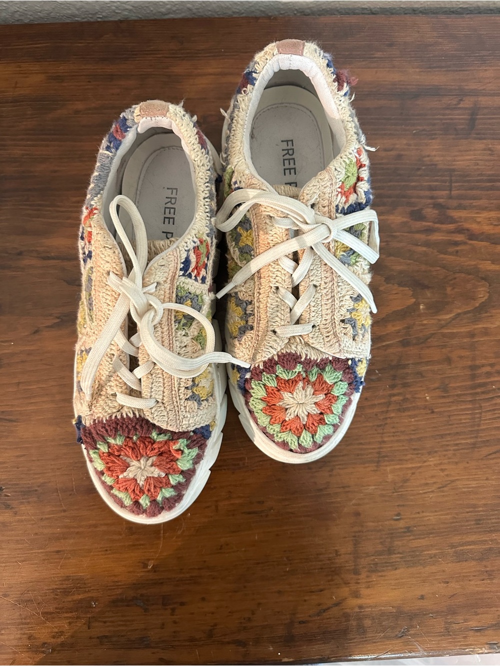 Free People Multicolor Crochet Catch Me If You Can Lace-Up Sneakers - Cream Base